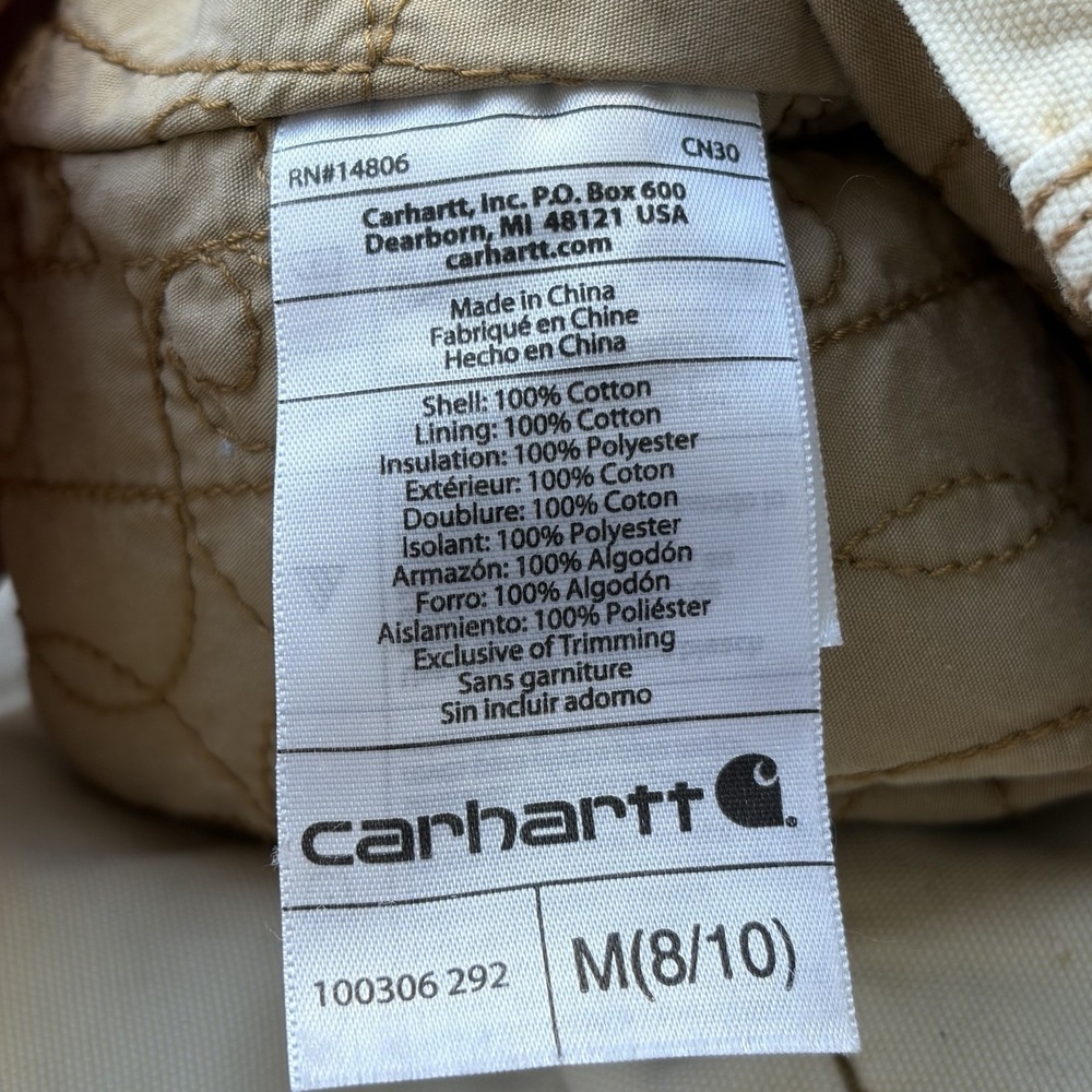 Carhartt Jacket Womens Medium Khaki Fargo Canvas Quilt Lined Work Coat Faded - Picture 11 of 15